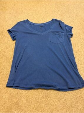 SO Blue V-Neck Pocket Tee Top